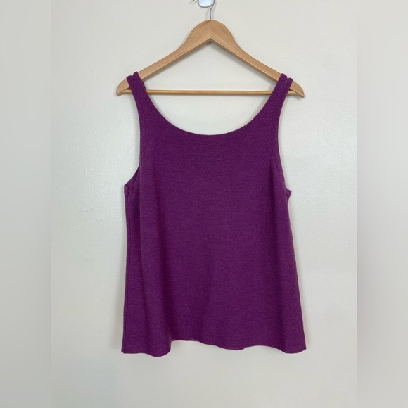 EILEEN FISHER Purple 100% Merino Wool Italian Yarn  Knit Tank Top - Size L - Picture 9 of 9